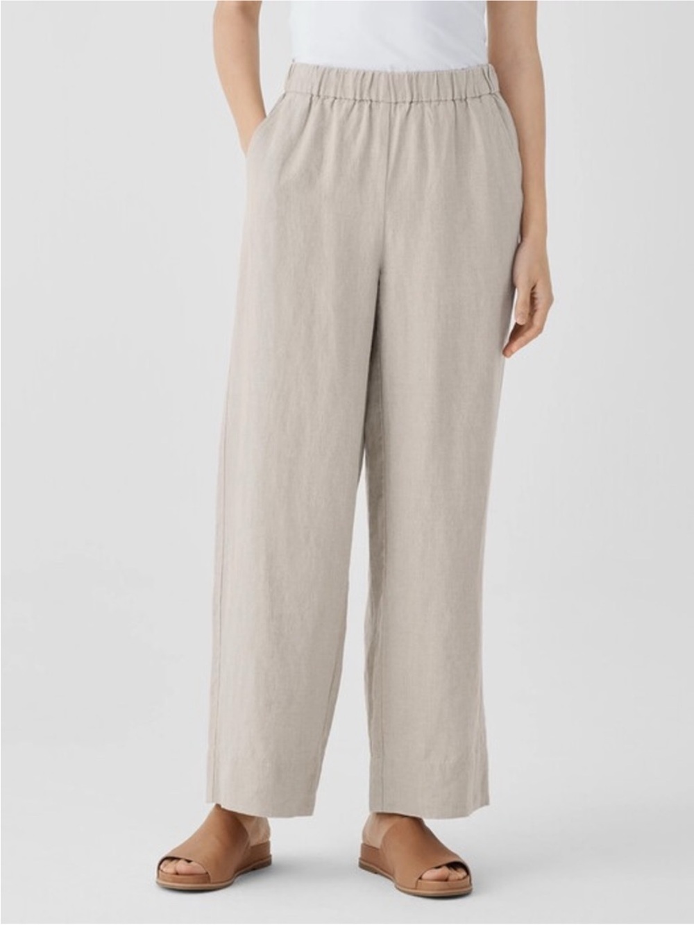 Eileen Fisher NEW Linen Wide Leg Pant Undyed Natural Elastic Waist Womens 1X - Picture 2 of 15
